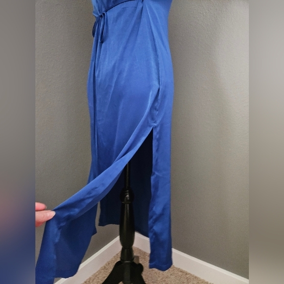 Urban Outfitters Blue Silky Maxi Dress With Side Slit - small - Picture 4 of 13